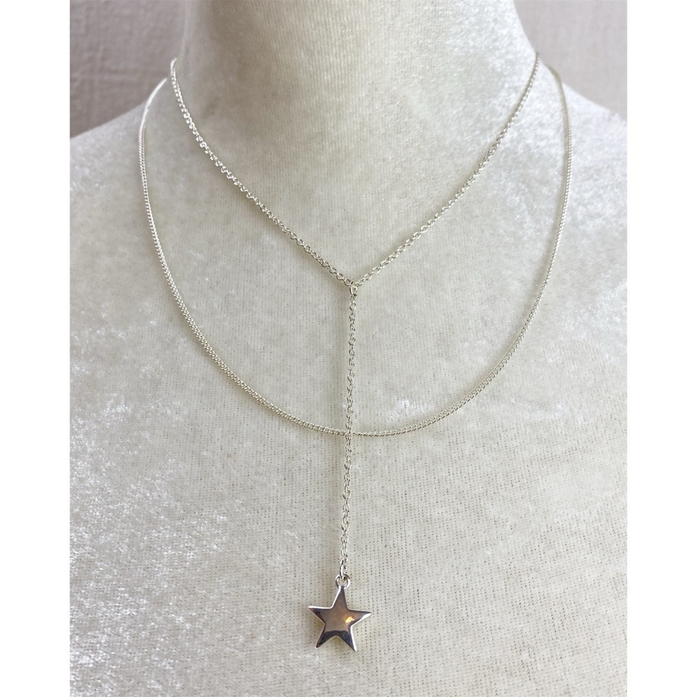 Silver tone Star Y necklace